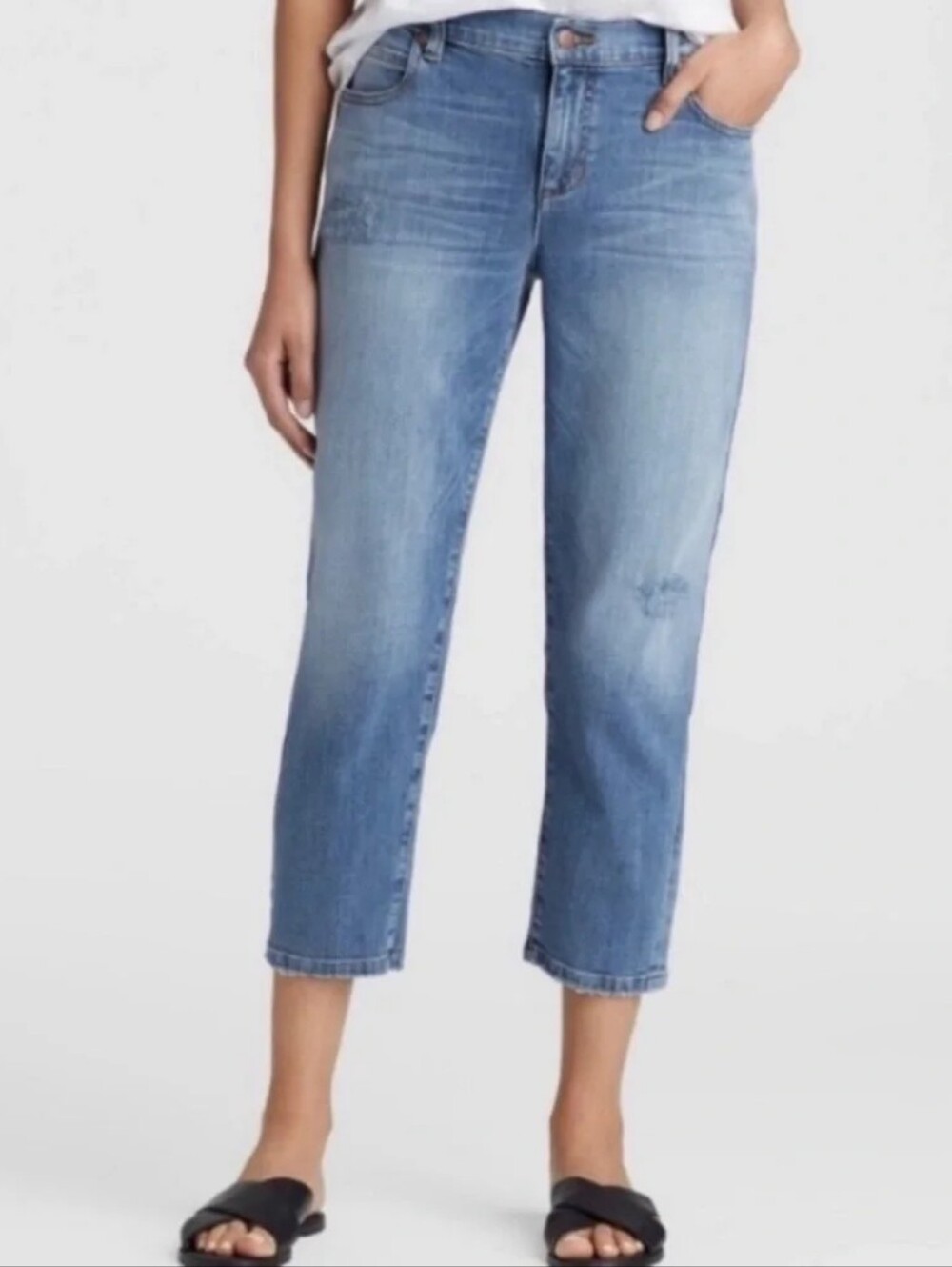 EILEEN FISHER Organic Cotton Lightly Distressed Stretch Cropped Jeans Size 10